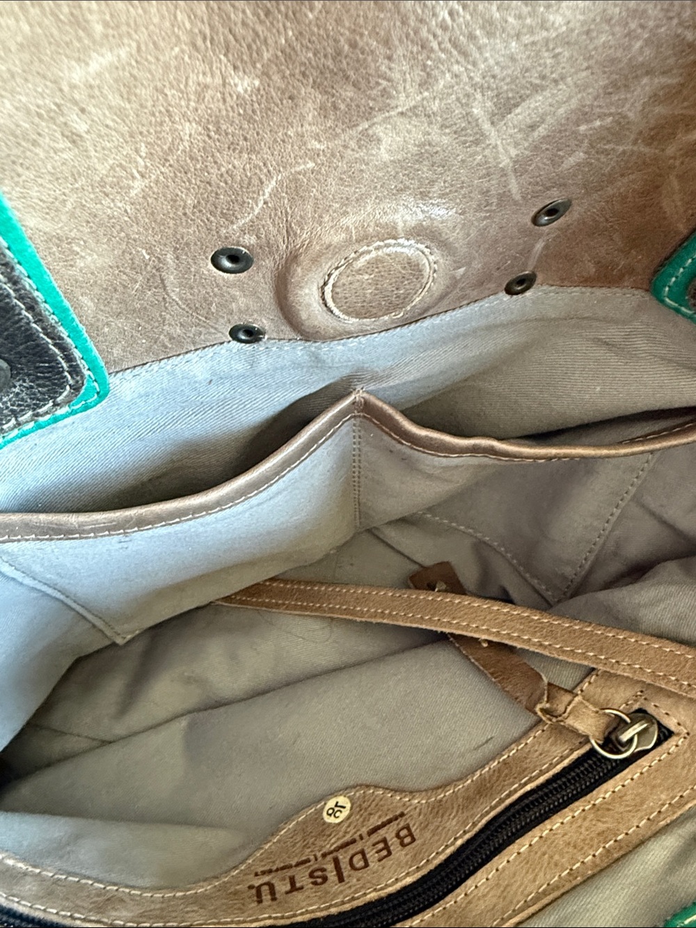 BED|STU Brown Leather Tote with Dark Brown Straps and Green Trim - Picture 5 of 7